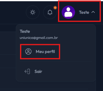 Menu de opções no topo da plataforma de indicações