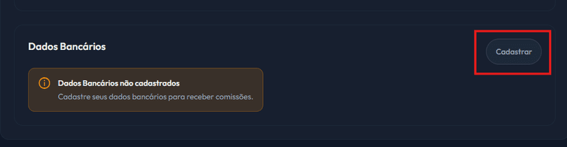 Seção Dados Bancários no perfil da plataforma