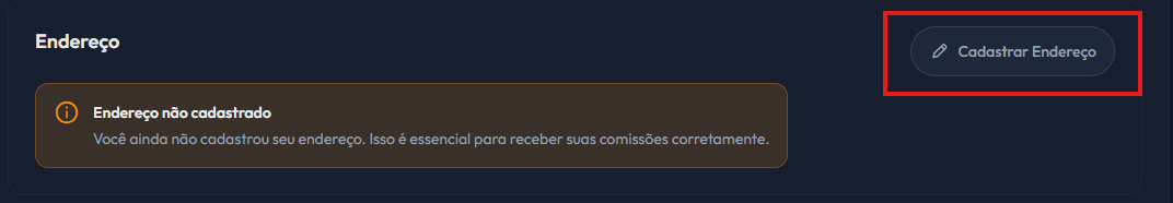 Seção de Endereço no perfil da plataforma